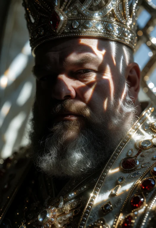 Extreme Close-up Portrait Of A Voluminous Man, Ornate Regali...