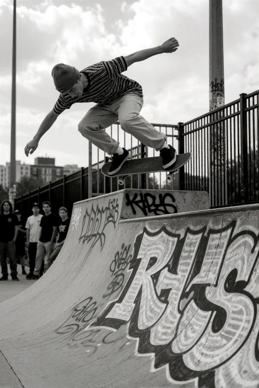 A Skateboarder In Mid-air Performing A Trick Above A Concret...