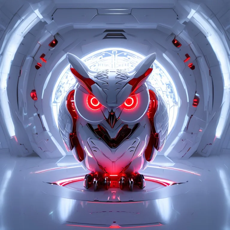 Whiteember, 1owl1.4, Mechanical Owl Composed Of Sleek White...