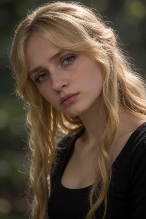Lily, Young Woman With Blonde Hair. Melancholic Expression,...
