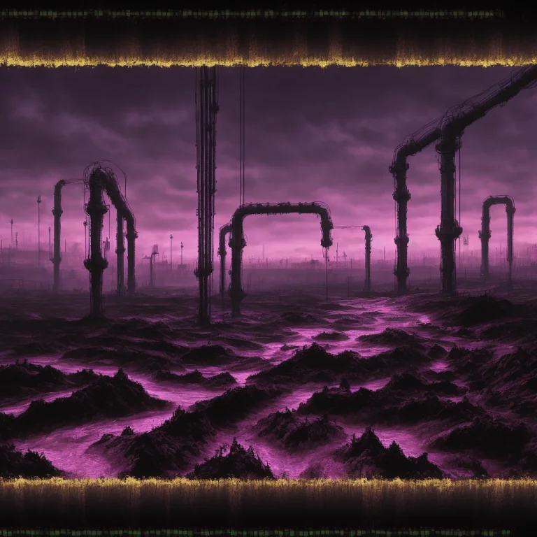 Voivod, Dark Purple And Black Dystopian Industrial Landscape...