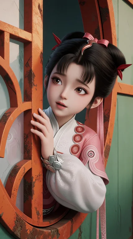 Huomang1, 1girl,solo,brown Eyes, Bow,black Hair,hair Bun,hai...