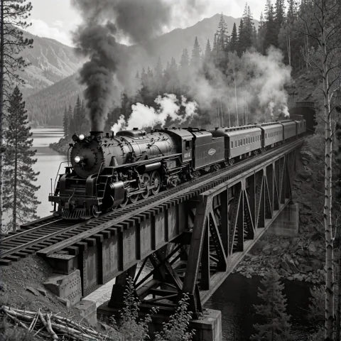 A Highly Detailed Black-and-white Fine-art Photograph Of Uni... — Stable Diffusion AI Prompt: A highly detailed black-and-white fine-art photograph of **Union Pacific Big Boy...