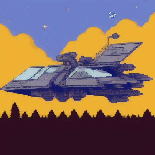 A Spaceship Landing In The Woods, 8-bit, Rural Area Backgrou...
