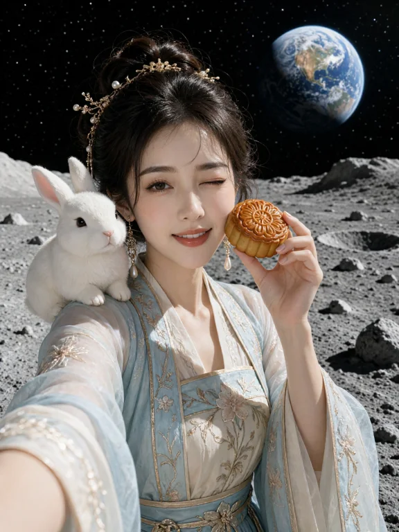 Photorealistic Mid-autumn Festival Fantasy Selfie, Vertical...