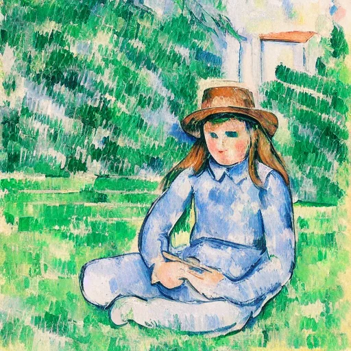 1girl, Solo, Long Hair, Garden Background, Paul Cezanne Styl...