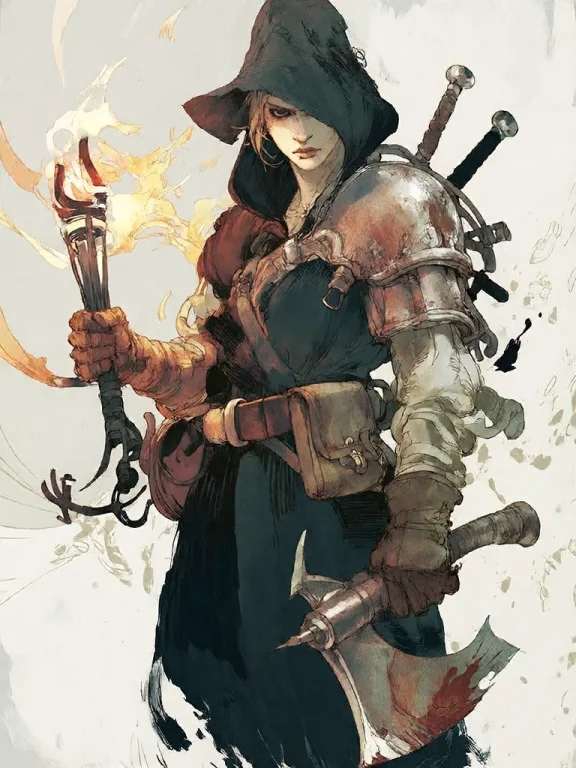 Bradhamel Art Style. A Dark, Armored Warrior In A Wide-brimm...