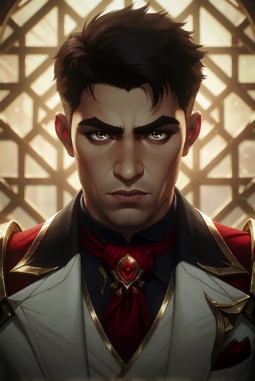 In The Style Of Arcane, A Frontal Portrait Of A Man With Nea...