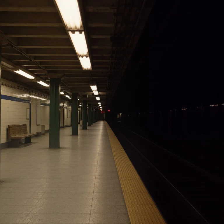 Photograph Of A Dimly Lit Underground Subway Platform. The P...