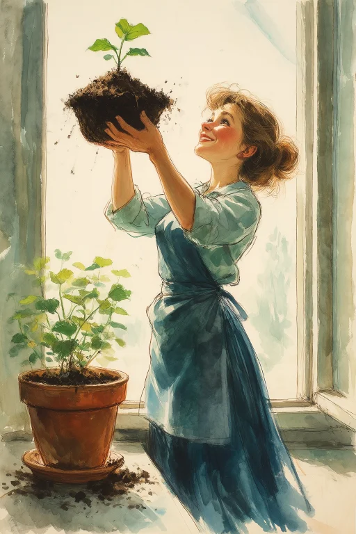 Vladimir Zarubin Style Gouache Illustration, A Woman Proudly...