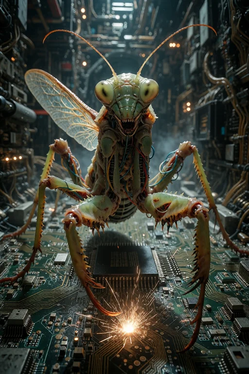 A Miniature Biomechanical Praying Mantis Predator, Standing...