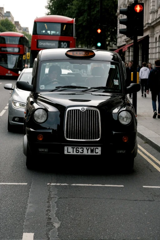 A Black London Taxi Cab With License Plate Lt63 Ywc, Front-f...