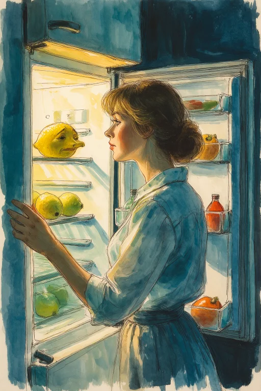 Vladimir Zarubin Style Gouache Illustration, A Woman Looking...
