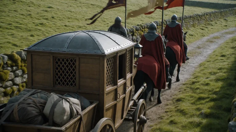 Gmthrnsssn6, A Wooden, Roofed Carriage With Metal Trim And L...