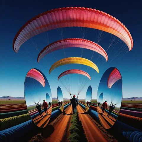 Lorathevividatork2e101 Very Detailed Acrylic Painting. Sever... — Stable Diffusion AI Prompt: Very detailed acrylic painting. several paragliders. A cold Namibian analogue p...