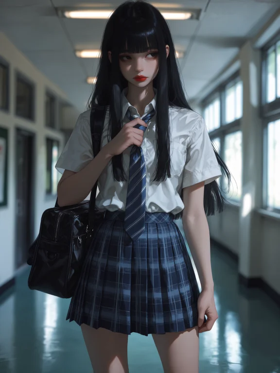 Masterpiece, Best Quality, Score9,1girl, Skirt, Shirt, Black...