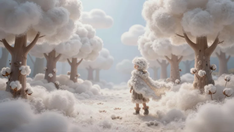 A Whimsical Scene Rendered Entirely In Fluffy Cotton, A Jovi...
