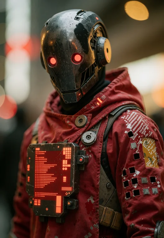 This Is A Photograph Of A Person Dressed In A Futuristic, Cy...