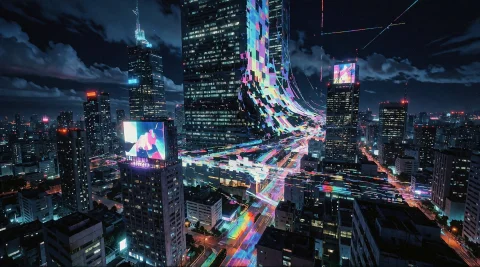 A Sprawling, Hyper-realistic Futuristic Megacity At Night, V... — Stable Diffusion AI Prompt: A sprawling, hyper-realistic futuristic megacity at night, viewed from a high-an...