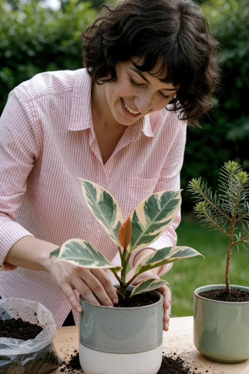 A Smiling Woman With Short, Curly Dark Hair And Bangs, Weari...