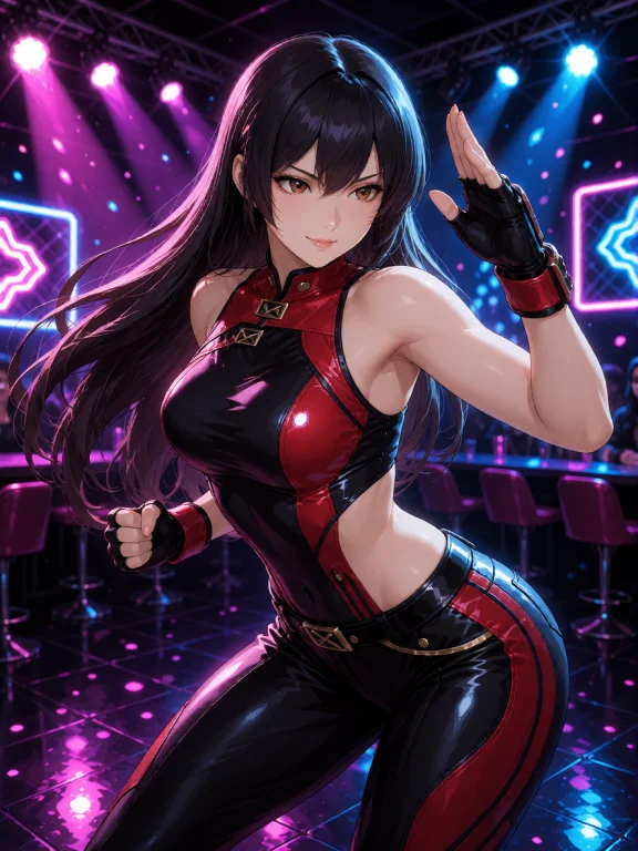 Kasumi From Dead Or Alive, With Long Black Hair And Brown Ey...
