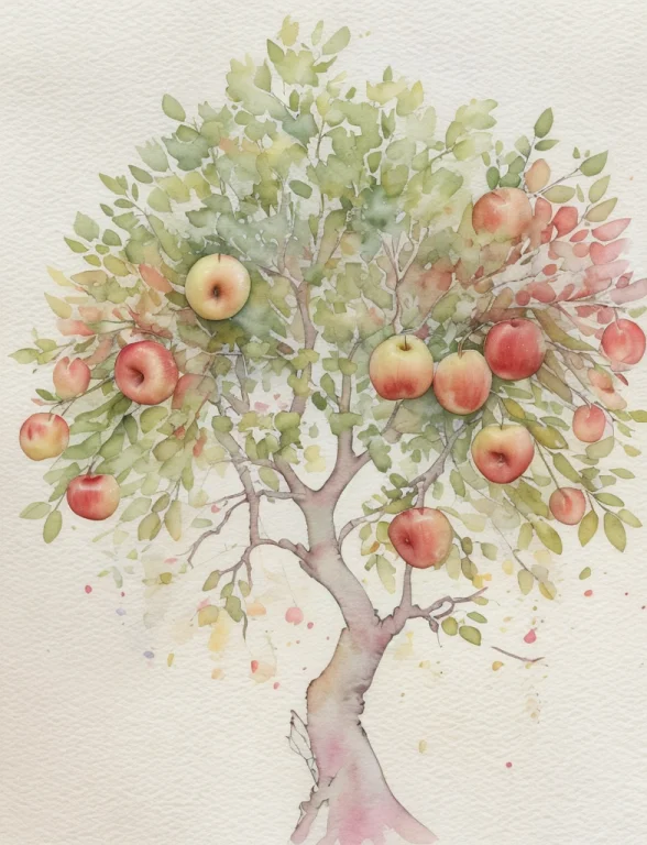 Apple Tree With Twisting Pale Bark With Subtle Cracks, Branc...