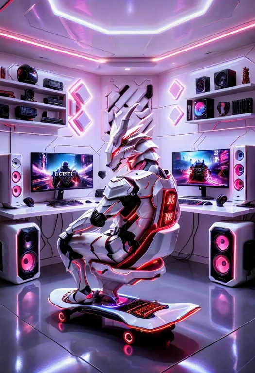 A Witty, Humorous Futuristic Dragon Armor Knight Transformed...