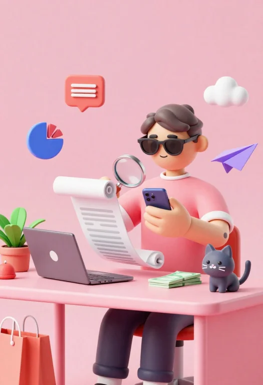 A Stylized 3d Character With Sunglasses Sits At A Pink Desk,...