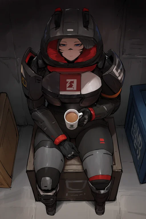 Signalismnhr Replika 1girl Solo Sitting On A Crate Holding A...