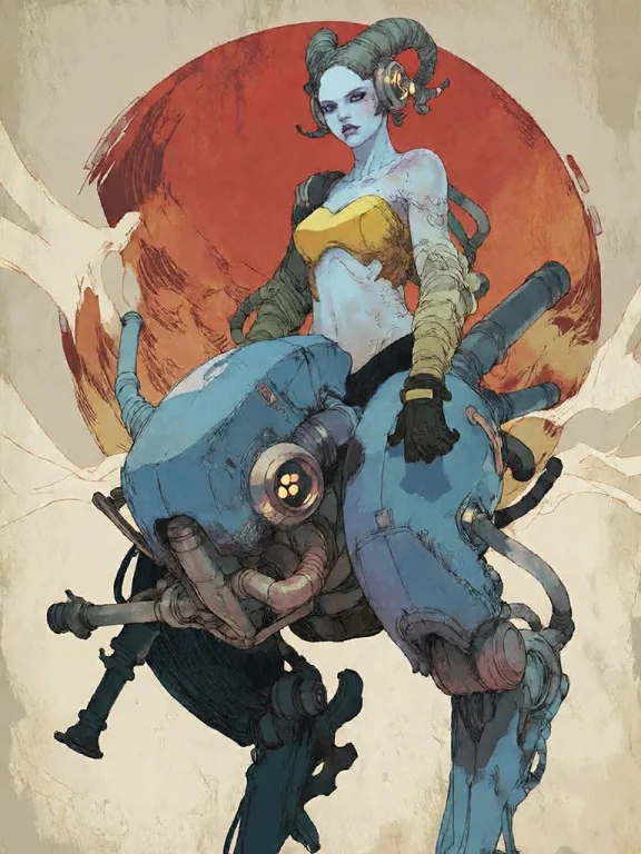 Bradhamel Art Style. A Blue-skinned Alien Woman With Horned...