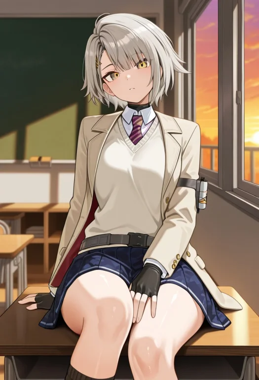 1girl, Loravectorsn361, Vtr, Grey Hair, Hairclip, Blazer, Bl...