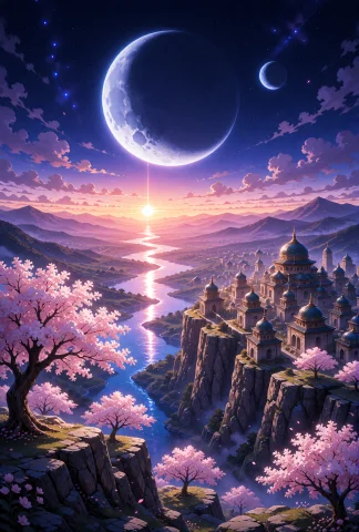 A Breathtaking Fantasy Landscape Featuring An Ancient Orient... — Stable Diffusion AI Prompt: A breathtaking fantasy landscape featuring an ancient oriental city with domed p...