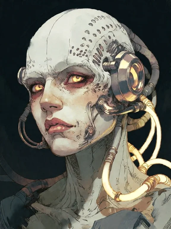 Bradhamel Art Style. A Close-up Portrait Of A Futuristic Hum...
