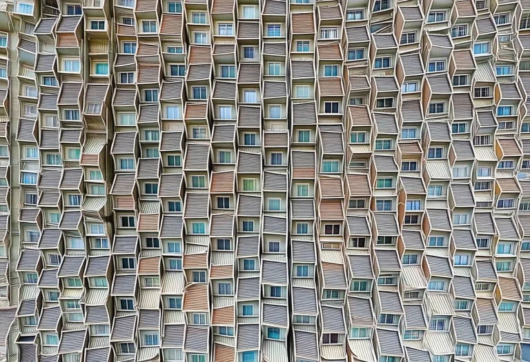 A Vertical Stack Of Hundreds Of Houses In A Giant Wall. They...