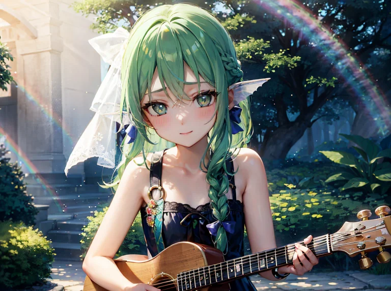 Hires Detailed, Enchanted Garden, Close-up, Playing A Guitar...