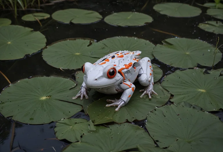 Whiteember Robot Frog On A Whiteember Lilypad In A Whiteembe...