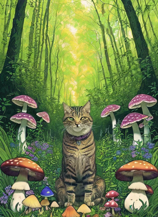 A Portrait Of A Nkoctst Surrounded By Colorful Mushrooms, Ar...