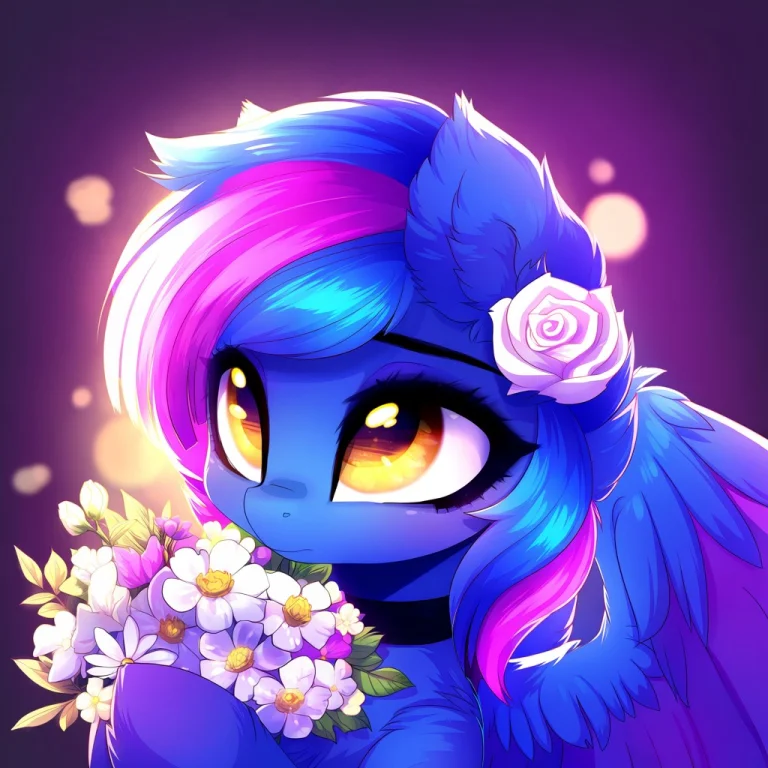 Digital Artwork Of A Cute, Blue, Winged Pony With Large, Gol...