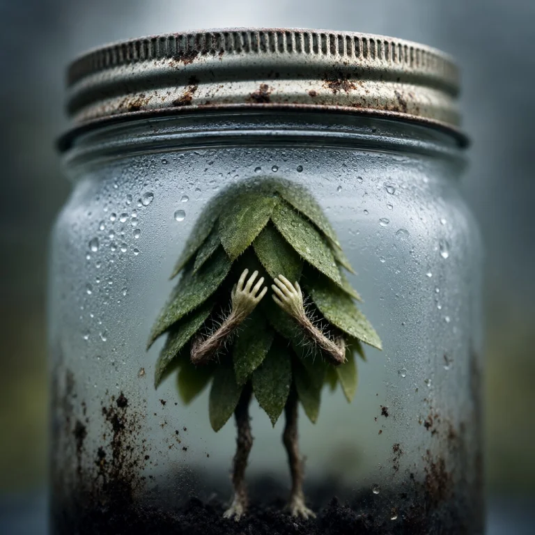 A Thumb-high Seed Sprite Clad In Overlapping Moss Leaves And...