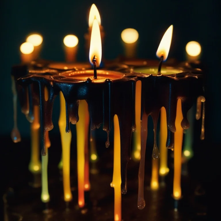 A Cluster Of Dripping Candles On An Iron Stand, Analog Photo...