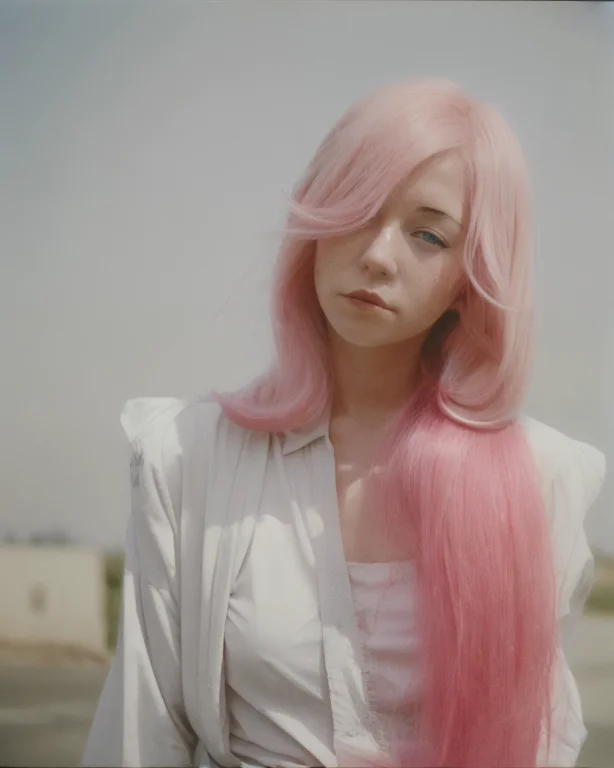 Color Film Photograph, White Woman, Pink Hair Lora80s Japan...