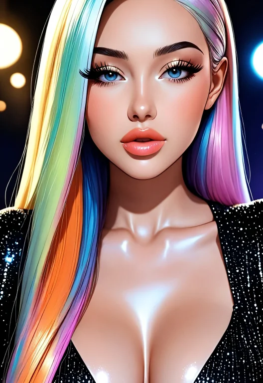 Woman Face Closeup, Absurdly Long Hair, Black Glitter Cut Cr...
