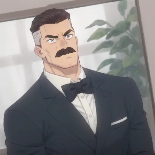 Man,loraomniman0.6, Mustache, Muscular, Suit, Indoors, Close...