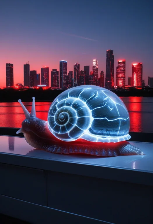 8k, Raw Digital Photo, A Giant Glossy White And Red Glow Sna...