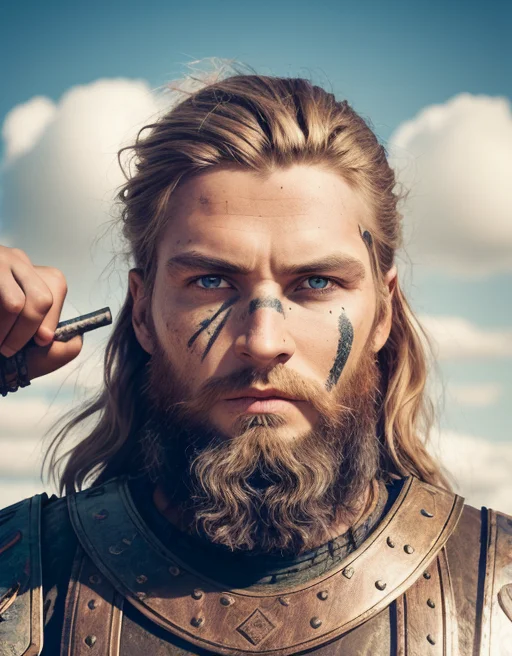 Photograph Of A Viking Warrior With Dirt In His Face, Broad...