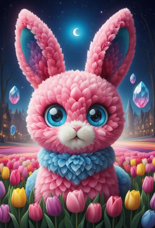 Jaynl-tm, Cute Pink And Blue Rabbit Made Of Tulips, Crystali...