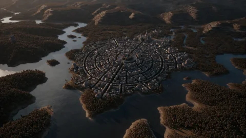 Gmthrnsssn8, An Aerial View Captures A Sprawling, Intricatel... — Stable Diffusion AI Prompt: gmthrnsssn8, An aerial view captures a sprawling, intricately detailed city nest...