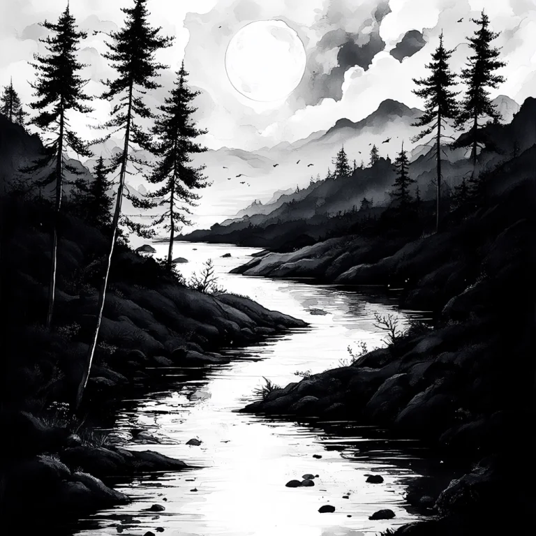Arsmjstyle, Zen Ink Wash Sumi-e, A Black And White Photo Of...