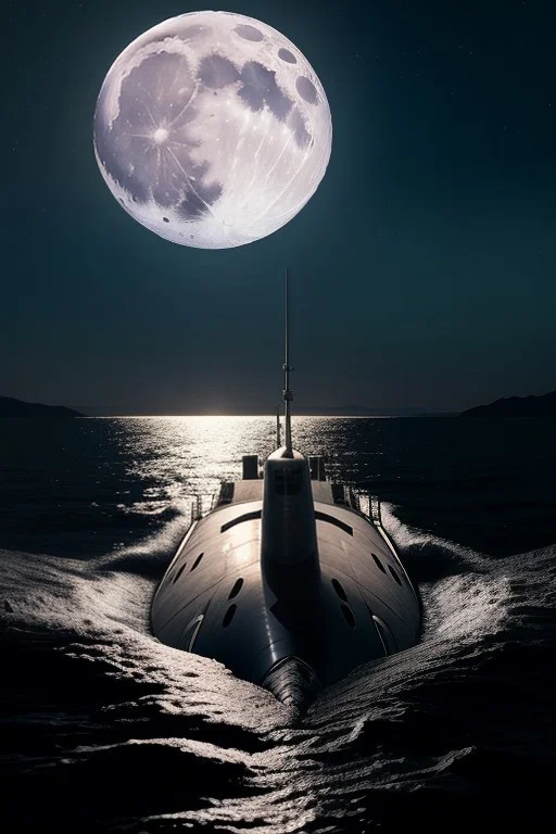 A Submarine Surfacing In A Moonlit Bay, Unreal Engine 5 Rend...