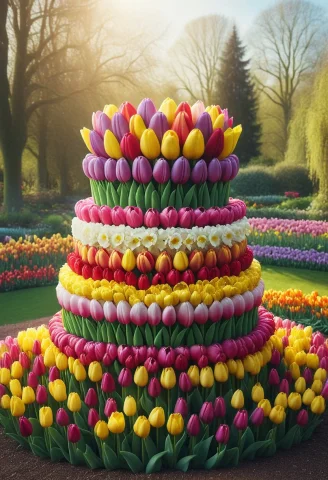 8k, Raw Digital Photo, Jaynl-tm, A Birthday Cake Made Of Tul... — SDXL AI Prompt: 8k, Raw digital photo, jaynl-tm, a birthday cake made of tulips, multiple floral...